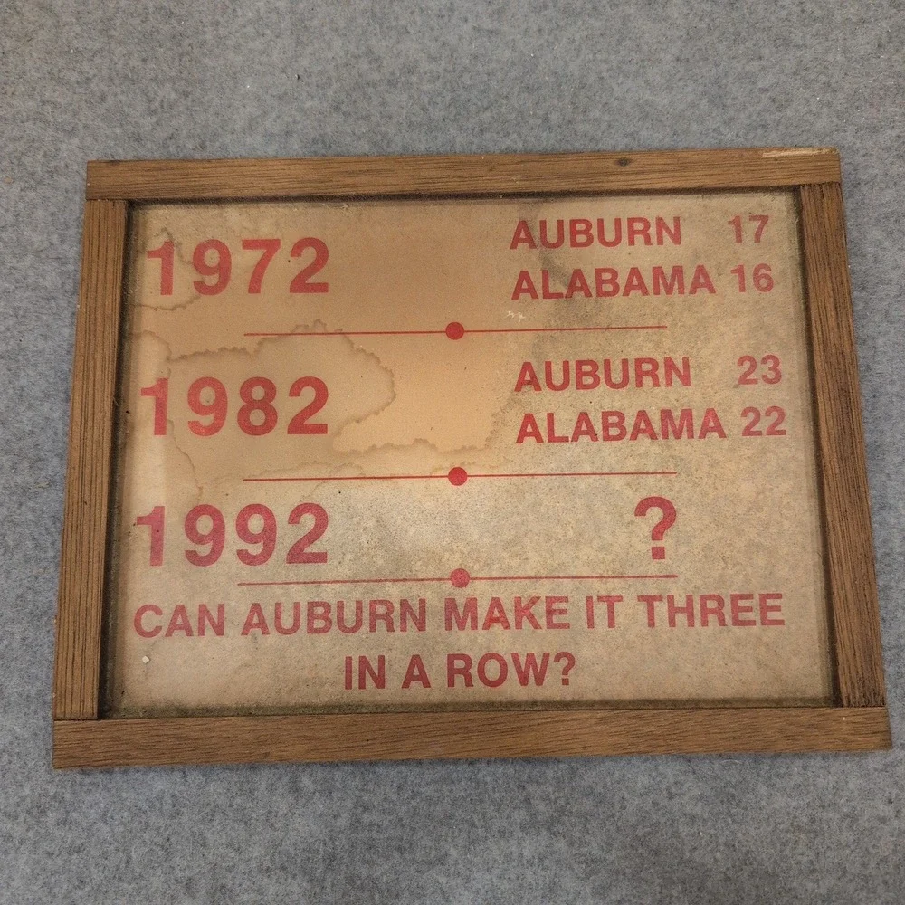 Vintage 1992 Auburn vs Alabama Iron Bowl Rivalry Framed Graphic Memorabilia - Picture 1 of 3